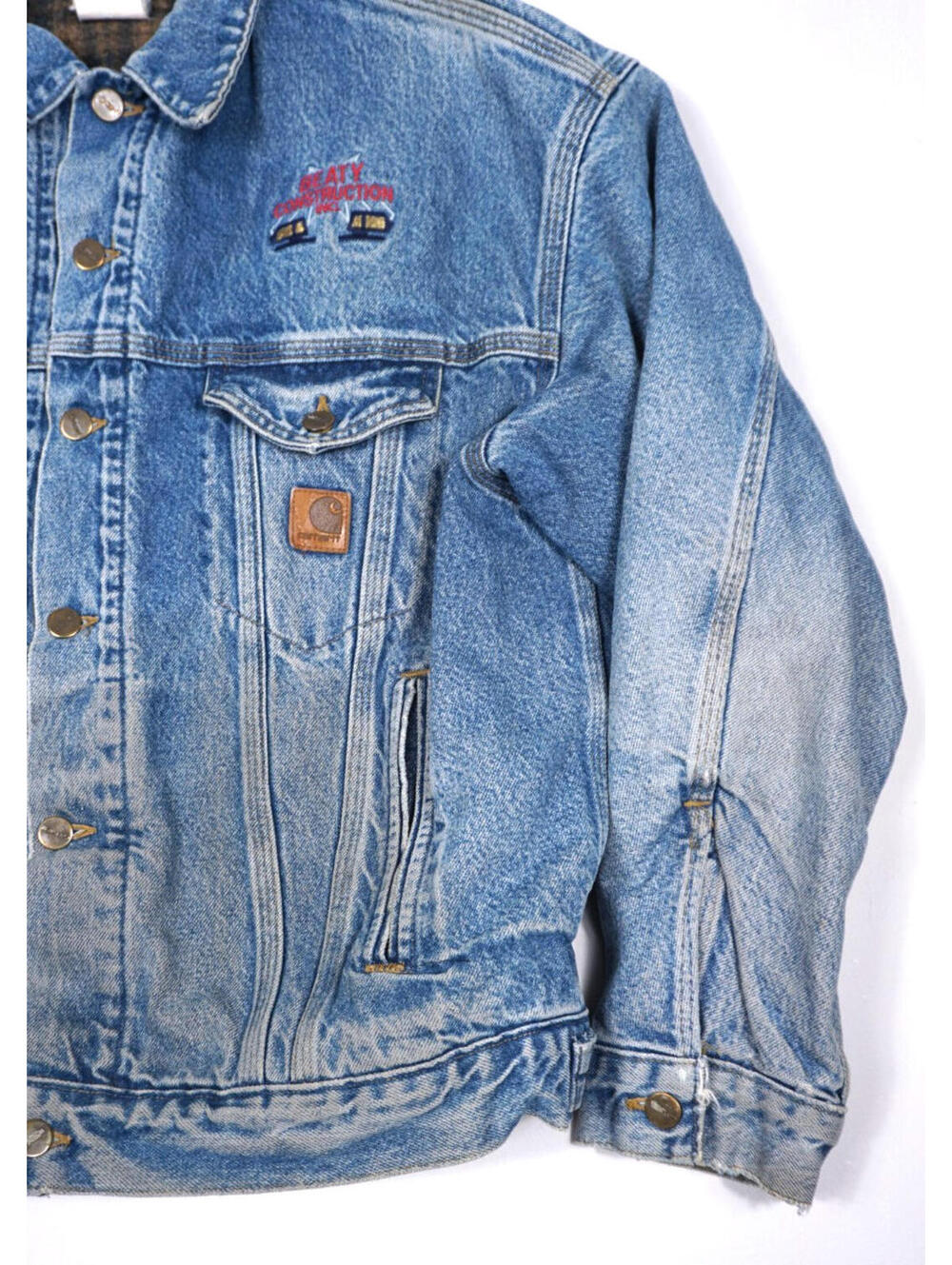 Vintage Carhartt Denim Jacket Mens Large Trucker Distressed Blanket 90s J11DST - Picture 5 of 9